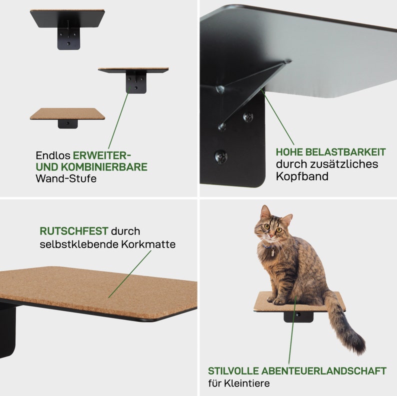 1x muurtrap kattentrapsysteem voor huisdieren zware, stabiele plank/platform zelfklevend, antislip kurkmat alt afbeelding 3