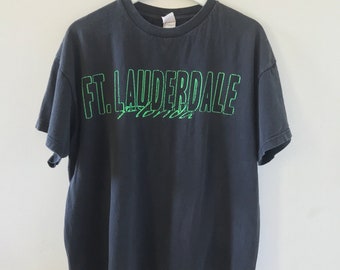 Washed Black 90s Vintage T with slime green ‘Fort Lauderdale’ print.