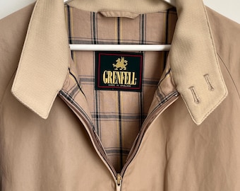 1980s Grenfell Barracuta or Harrington Jacket. Made in England, Labeled Sz 42. 100% cotton. Plaid liner.
