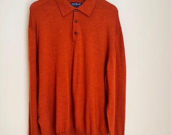 Klasyczny sweter polo z wełny merynosowej Zanobetti Fine Guage z lat 80. Wyprodukowano we Włoszech. Rozmiar ok. L. W idealnym stanie.