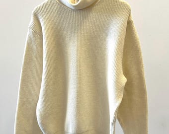 Deadstock 100% Wool Rib knit Submariner Turtleneck in beautiful cream. Made in Canada. Royal Canadian Navy issue. SZ M and L.