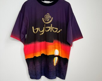 Vintage 1990s Byblos Graphic Sunset TShirt. Made in Italy.