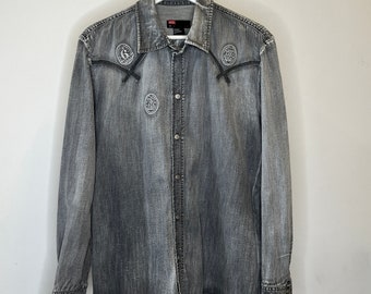 SS03 Diesel Grey Stone-washed Denim Western Shirt. Made in Italy