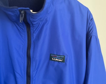 Vintage 90s LL Bean Fleece Lined Jacket: Cobalt Blue Blouson, Made in USA, XL