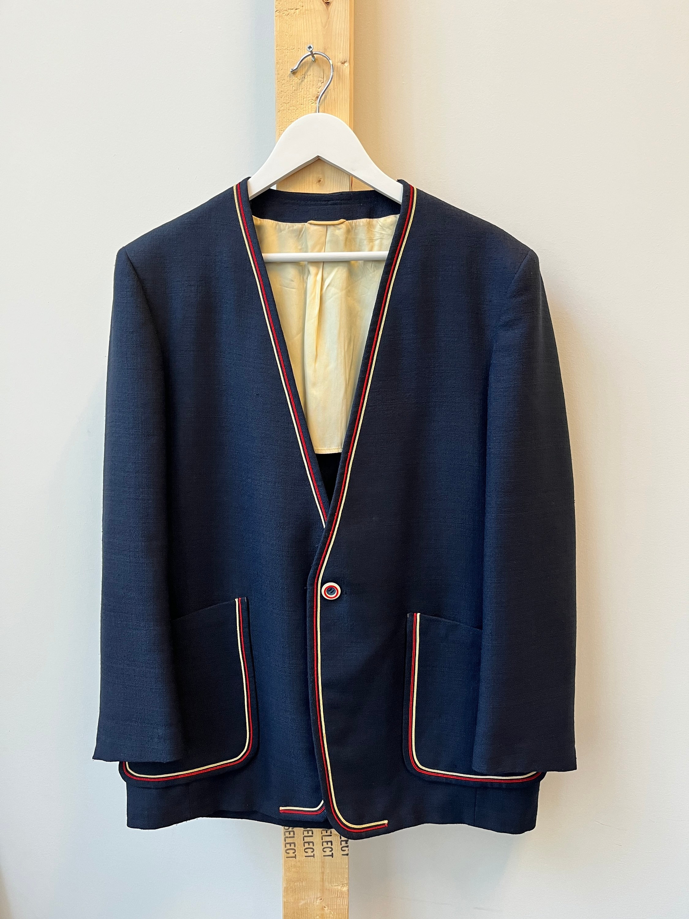 60〜70s vintage wool collarless jacket 60s Collarless Coat - Etsy