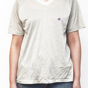 80&#39;s Champion Vneck Silver Mesh Tshirt American Made