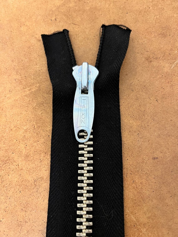 1980s Talon Zipper With Nickel Metal and Black Tape. 19 Long. Sz 8 or 9  Guage. One Way, Open End.deadstock Condition. See Photos. 