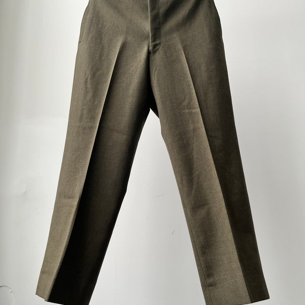 Vintage 1960s US Military Wool Serge Pants in Olive Drab. Flawless condition. Made in USA- Steinway. Labeled 35”/32” but fit a bit smaller.