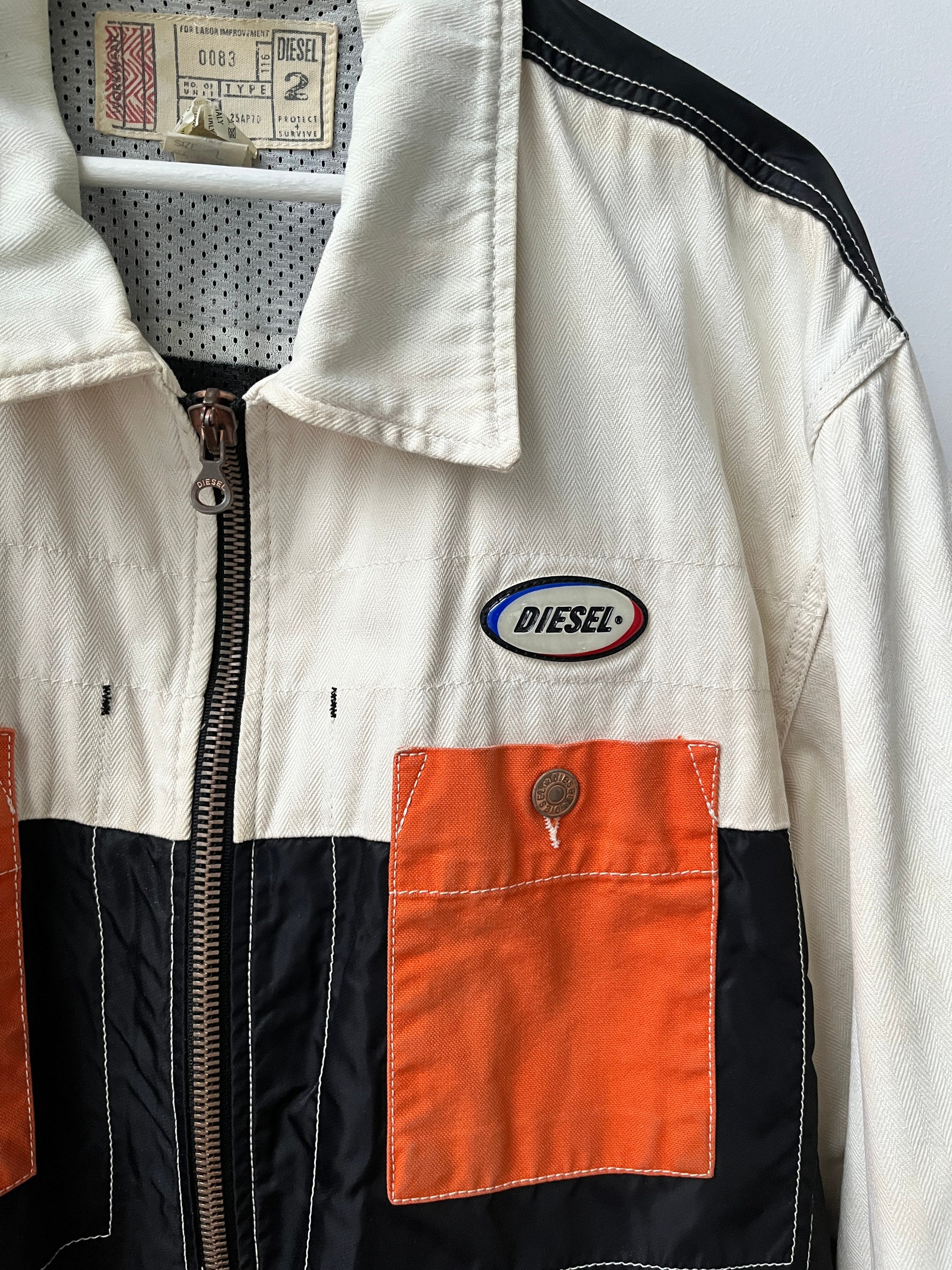 Diesel Y2K Color Blocked Workwear Jacket. Cotton Herringbone