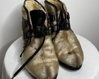 1950s Vintage Apres-Ski Fur and Shearling lined chukka boots by Bastien.