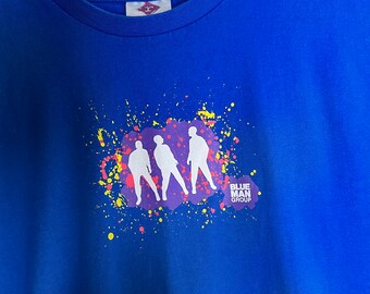 Vintage 90s Blue Man Group T-Shirt: Aqua Graphic Tee, Made in Canada Sz M
