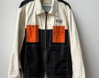 Diesel Y2K Color blocked workwear jacket. Cotton herringbone with nylon satin. Made in Italy. Sz L