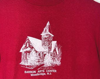 Vintage 80s Barron Arts Center Graphic T on Hanes Beefy T. Chunky crew neck. Made in USA. Single stitch.