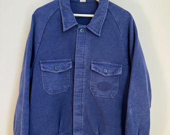 Vintage 70s Italian Moleskin Workwear Jacket. 100% cotton. Labeled Sz 52. Made in Italy