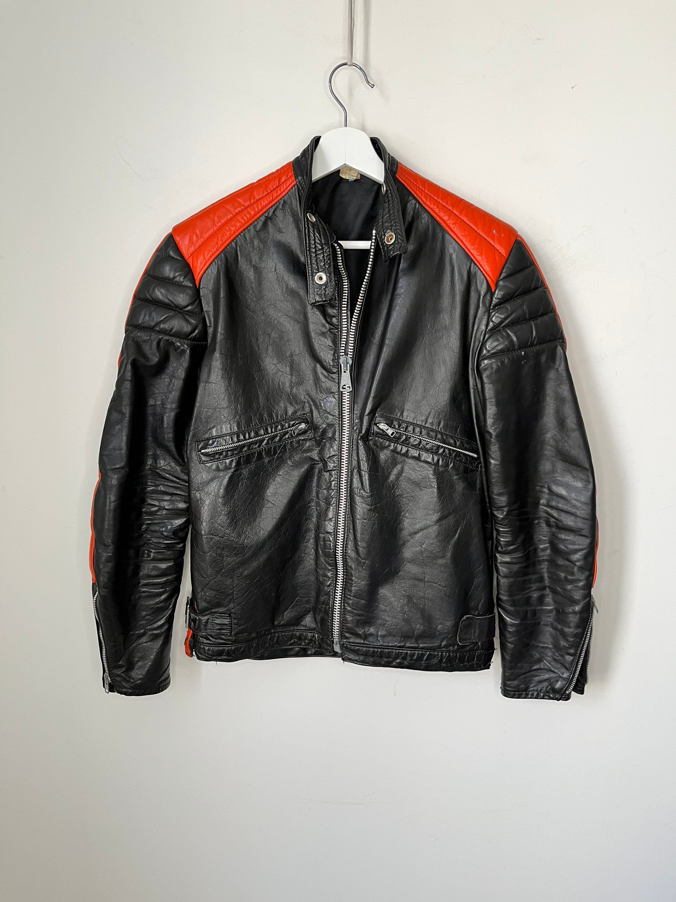 1970s Cafe Racer Leather Jacket With Padding and Orange - Etsy