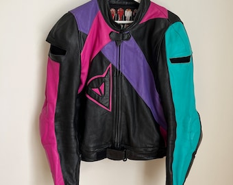 Vintage 90s Leather Dainese Moto Racing Jacket. Made in Italy