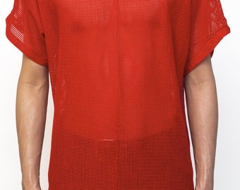 Jersees by Russel, Acid Red 1980s Mesh Lacrosse Tshirt