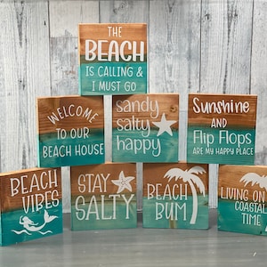 Coastal Wooden Beach House Sign, Ocean Colors Decor