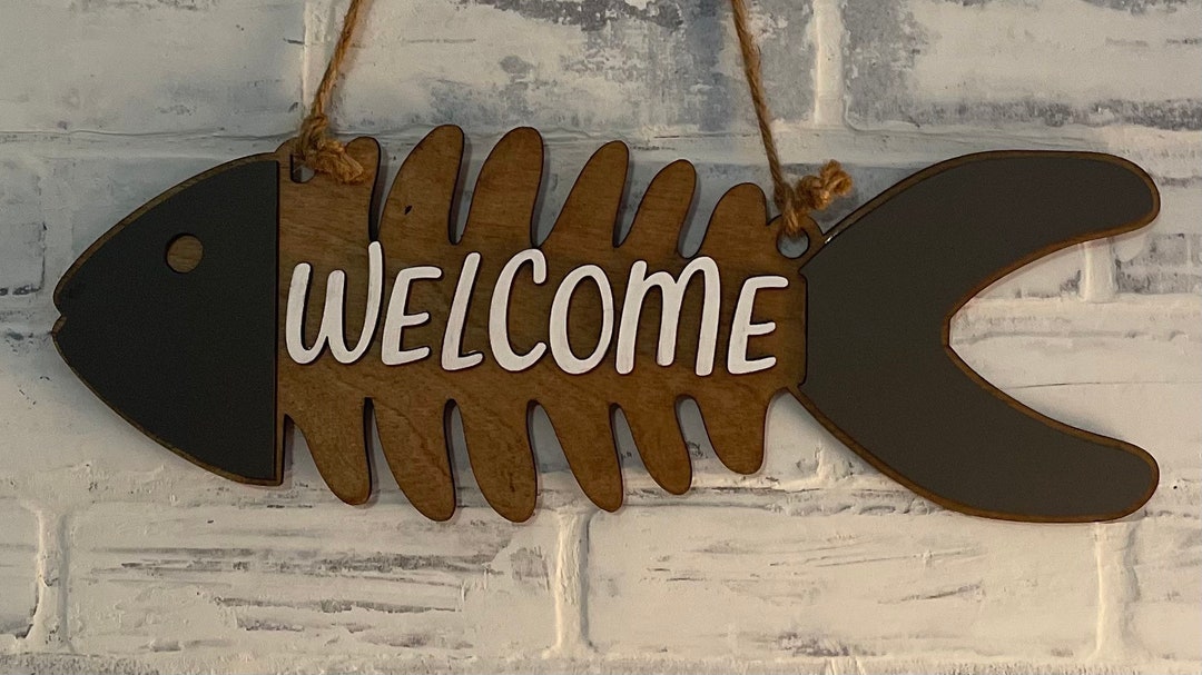 FISHBONE WELCOME Sign 3D Wood Welcome Sign Lakehouse Sign - Etsy