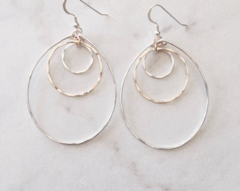 Two Tone Layered Circle Sterling & Gold Fill Earrings Hoops