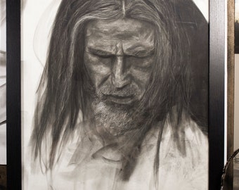 Original Realistic Charcoal Portrait Drawing — The Lesson In All This