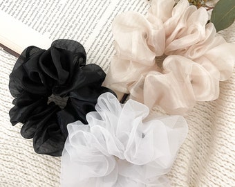 Seidige Organza Scrunchies übergroße Haargummis Pferdeschwanz Halter, schiere Haargummi Zubehör für Frauen und Mädchen, mehrere Farben Geschenk für sie