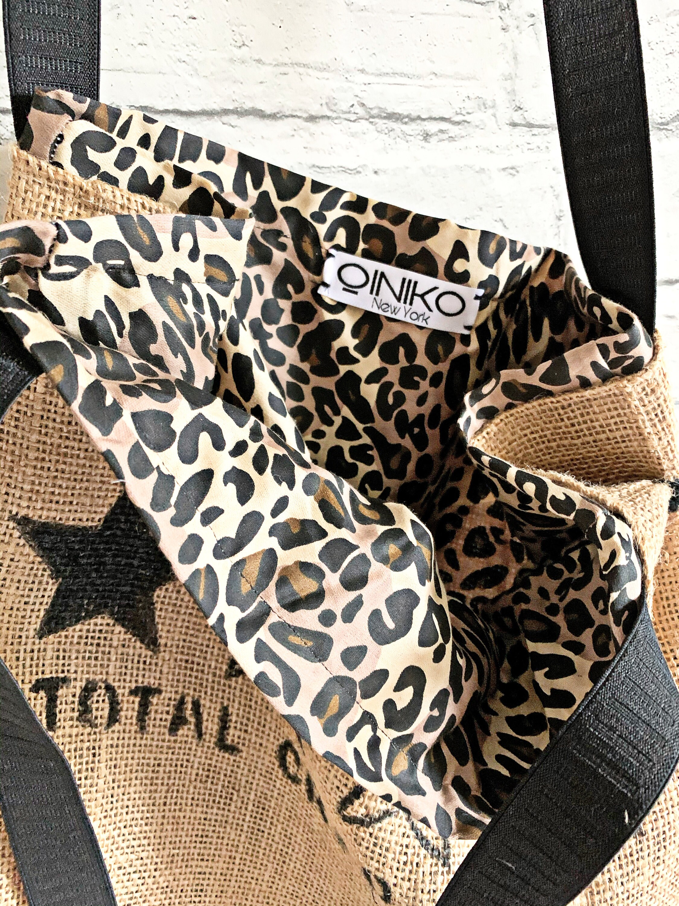 Handmade Jute Tote Bag: Leopard Lining & Face Mask - Etsy Canada