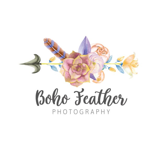 Boho Logo Design | Feather Logo Design | Floral Logo Design | Premade Logo Flower | Premade Logo Watercolour | Premade Logo Design