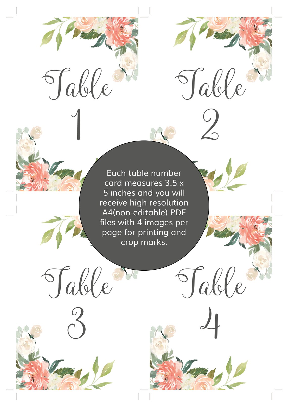 Wedding Table Numbers Printable Table Numbers Printable Floral Table ...