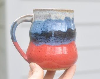 Red Wavy Mug - Handmade Mugs - Pottery - Wheel-Thrown Pottery