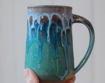 Blue And Green Mug - Mug - Wheel-Thrown Mug - Handmade Mug - Coffee Mug