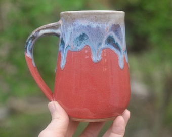 Red Flowy Mug - Pottery Mug - Ceramic Mug - Handmade Mug - Wheel-Thrown Mug