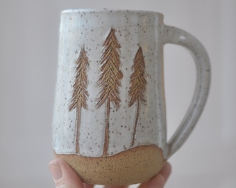 Snowy Pine Tree Mug - White Mug - Handmade Mug - Coffee Mug - Tree Mug