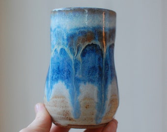 Blue Tumbler - Pottery Tumbler - Handleless Mug - Wheel-Thrown Mug - Handmade Mug - Coffee Mug