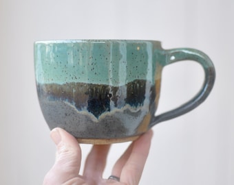 Green and Gray Latte Bowl - Soup Bowl With Handle - Handmade Pottery - Pottery Mugs - Ceramics - Handmade Ceramics