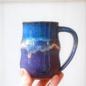 Blue and Purple Wavy Mug - Handmade Mugs - Pottery - Wheel-Thrown Pottery