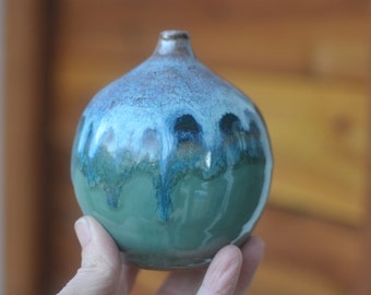 Small Green And Blue Bud Vase - Small Pottery Vase - Handmade Vase - Ceramic Vase