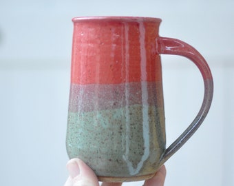 Red And Green Speckled Mug - Pottery Mug - Ceramic Mug - Handmade Mug