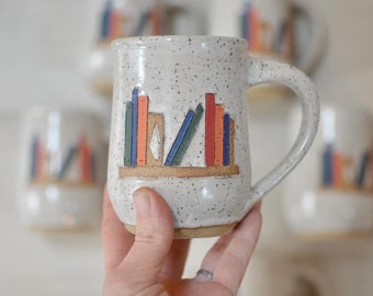 Book Mugs - Pottery Mugs - White Mugs - Handmade Mugs - Ceramic Mugs - Wheel-Thrown Mugs