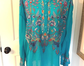 Johnny was geborduurde blouse met lange mouwen, maat S-M