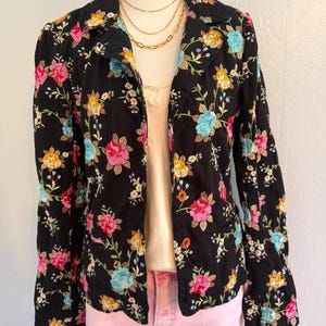 GORGEOUS Johnny Was Floral Embroidered Button Jacket Black SZ S Long Sleeve image 2