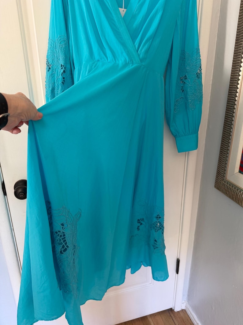 NWT Jade de Johnny Was Vestido largo bordado azul/turquesa Manga larga S imagen 7