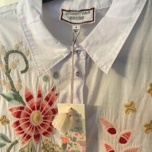 NWT Johnny Was Workshop Embroidered Blouse short Sleeves Sz Small image 7