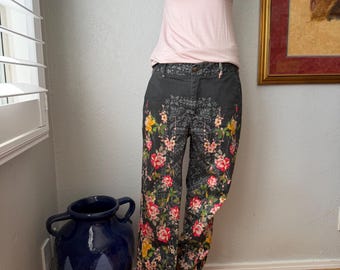 18- Johnny Was Floral Print Straight Leg Ankle Pants Gray  Sz 8