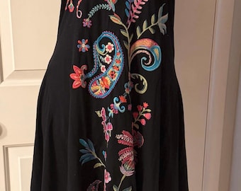 ジョニー・ワズ - ハンカチヘムフローラル刺繍カリメドレス ブラック Sサイズ Aライン