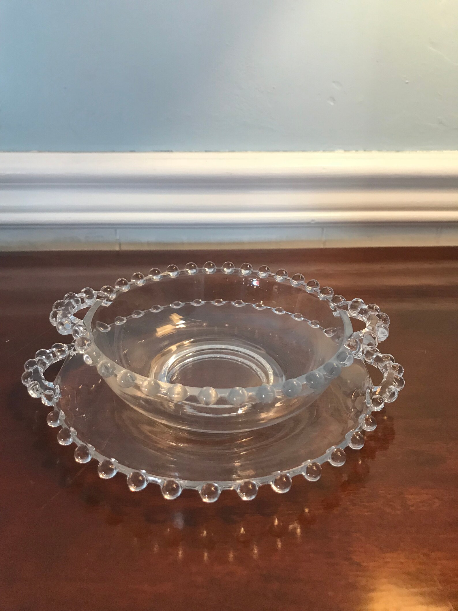 Imperial Candlewick Two Handled Sauce Bowl With Underplate Etsy