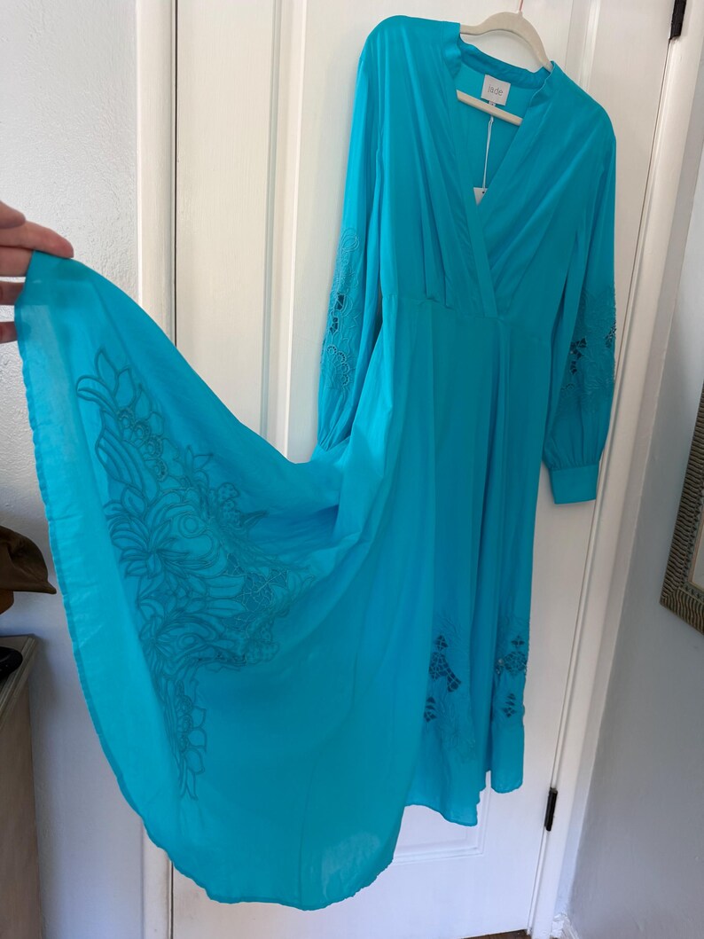 NWT Jade de Johnny Was Vestido largo bordado azul/turquesa Manga larga S imagen 6