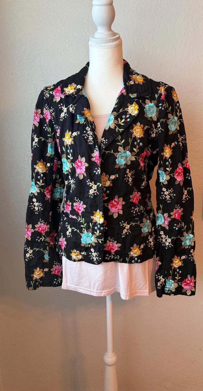 GORGEOUS Johnny Was Floral Embroidered Button Jacket Black SZ S Long Sleeve image 1