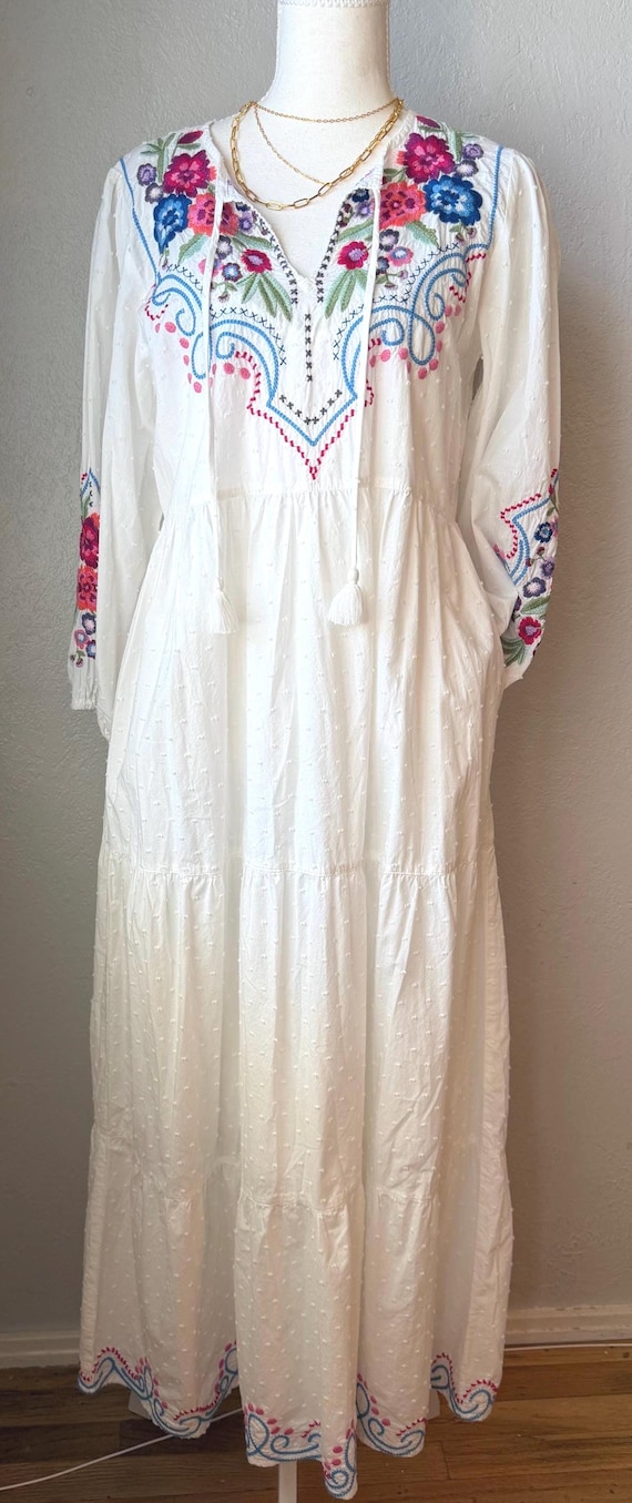 Johnny Was Embroidered Workshop Tiered Dress Sz S/M