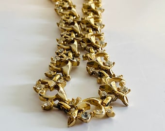 Vintage Choker Gold Toned Rhinestone Embellished Necklace